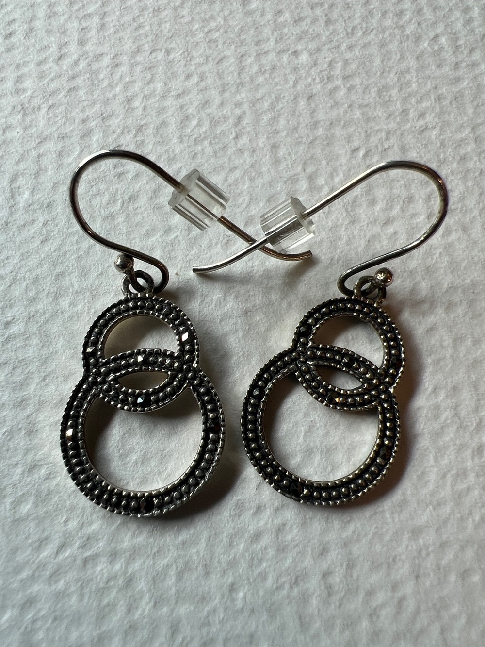 Sterling Silver Double Hoop Dangle Earrings - Black Marcasite